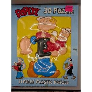 1987 Popeye & Olive Oil 3D Frame Tray Puzzle 11 Piece Jigsaw Retro Vintage Toy